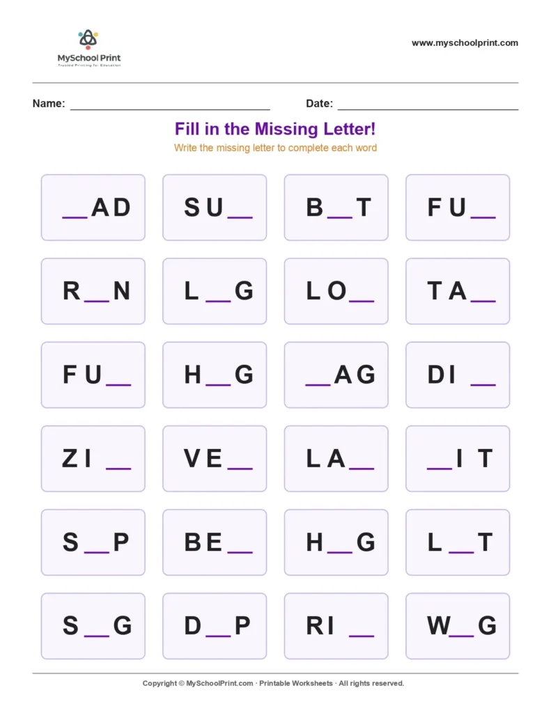 Missing letter worksheet 190