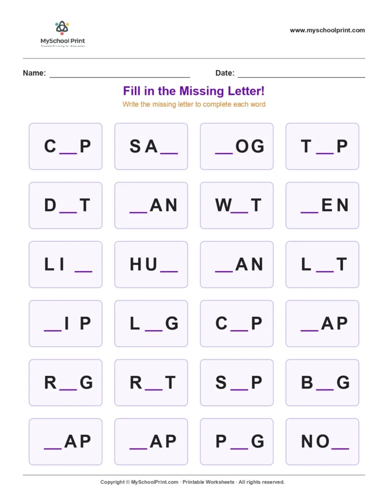 Missing letter worksheet 191