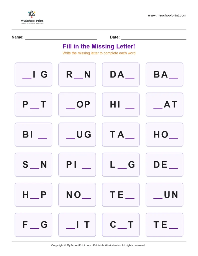 Missing letter worksheet 192