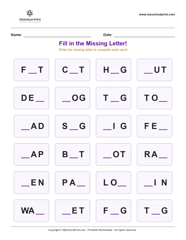 Missing letter worksheet 194