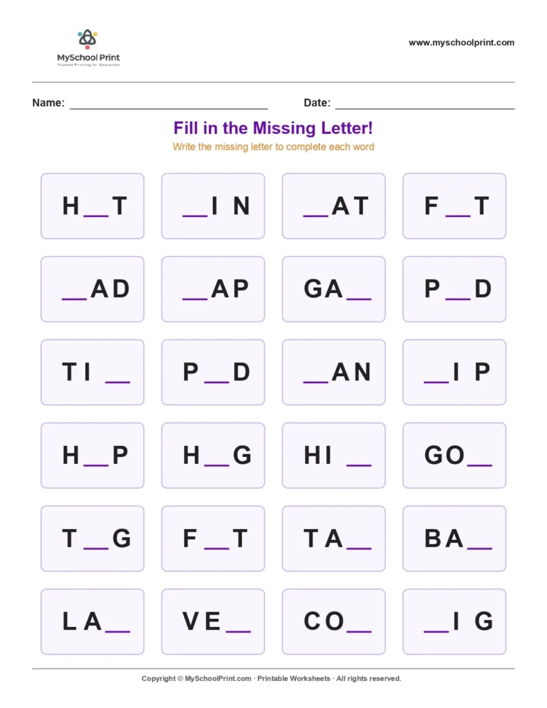 Missing letter worksheet 196