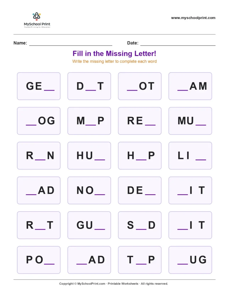 Missing letter worksheet 197