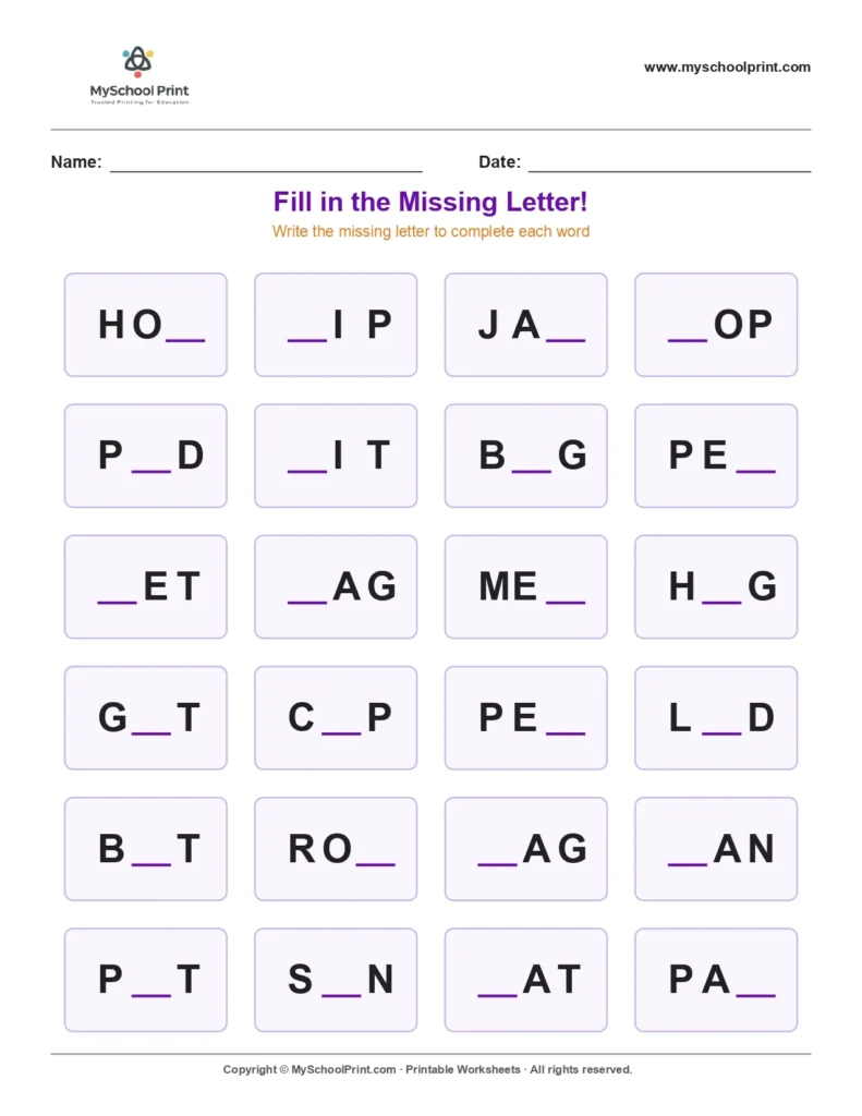 Missing letter worksheet 198