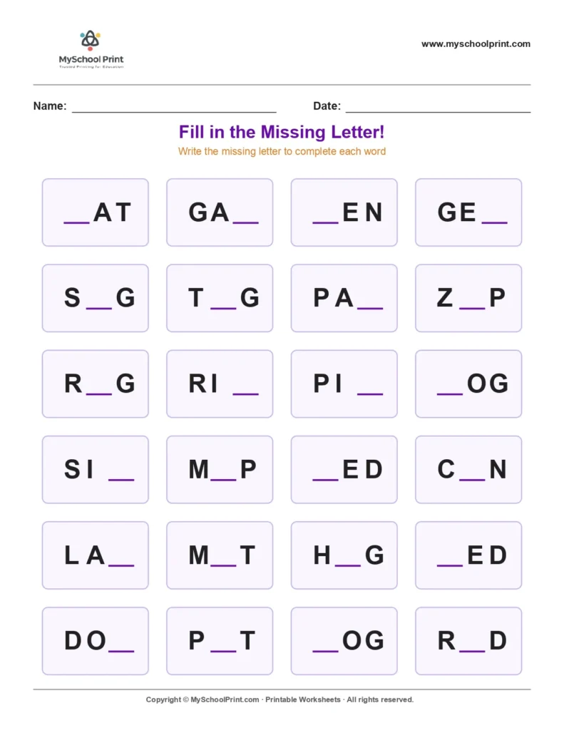 Missing letter worksheet 199
