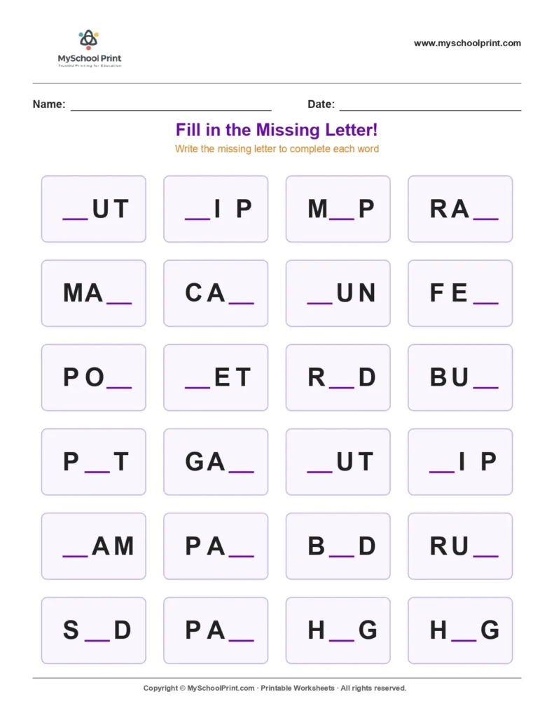 Missing letter worksheet 23