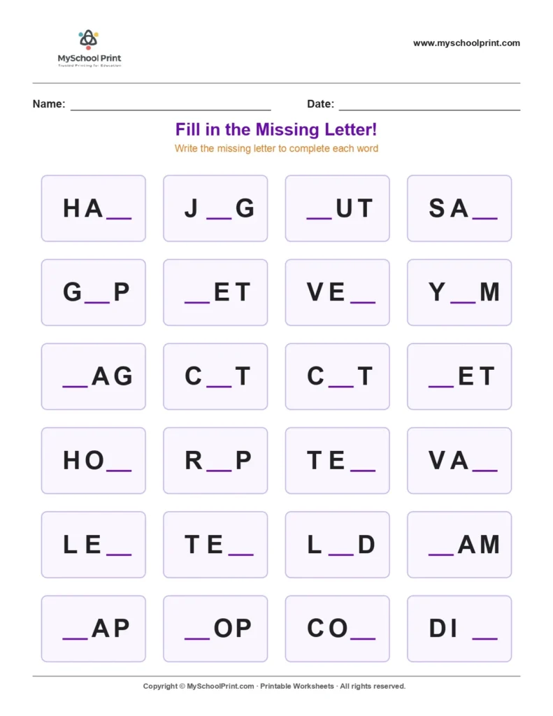 Missing letter worksheet 24