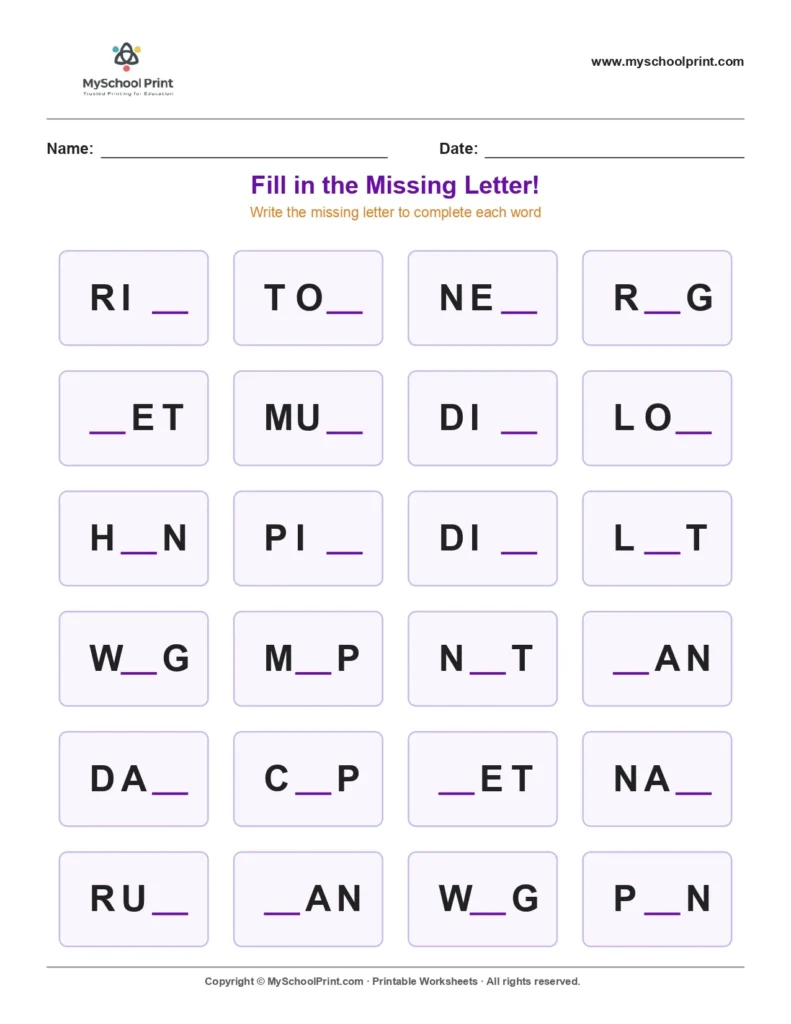 Missing letter worksheet 27