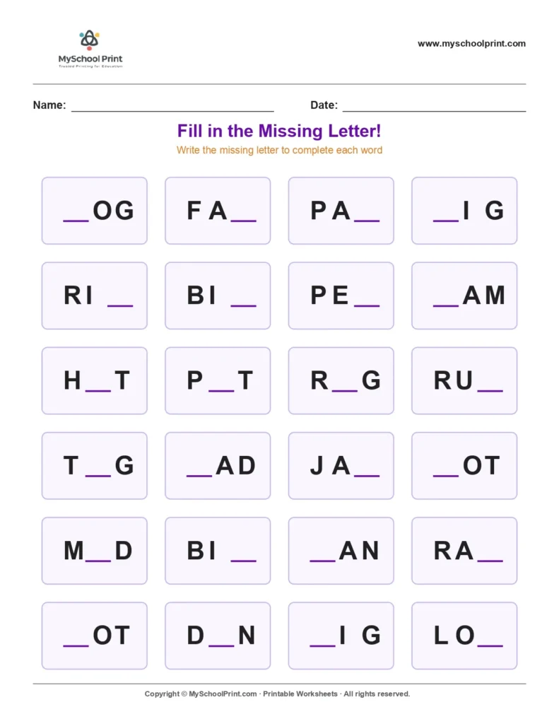 Missing letter worksheet 28