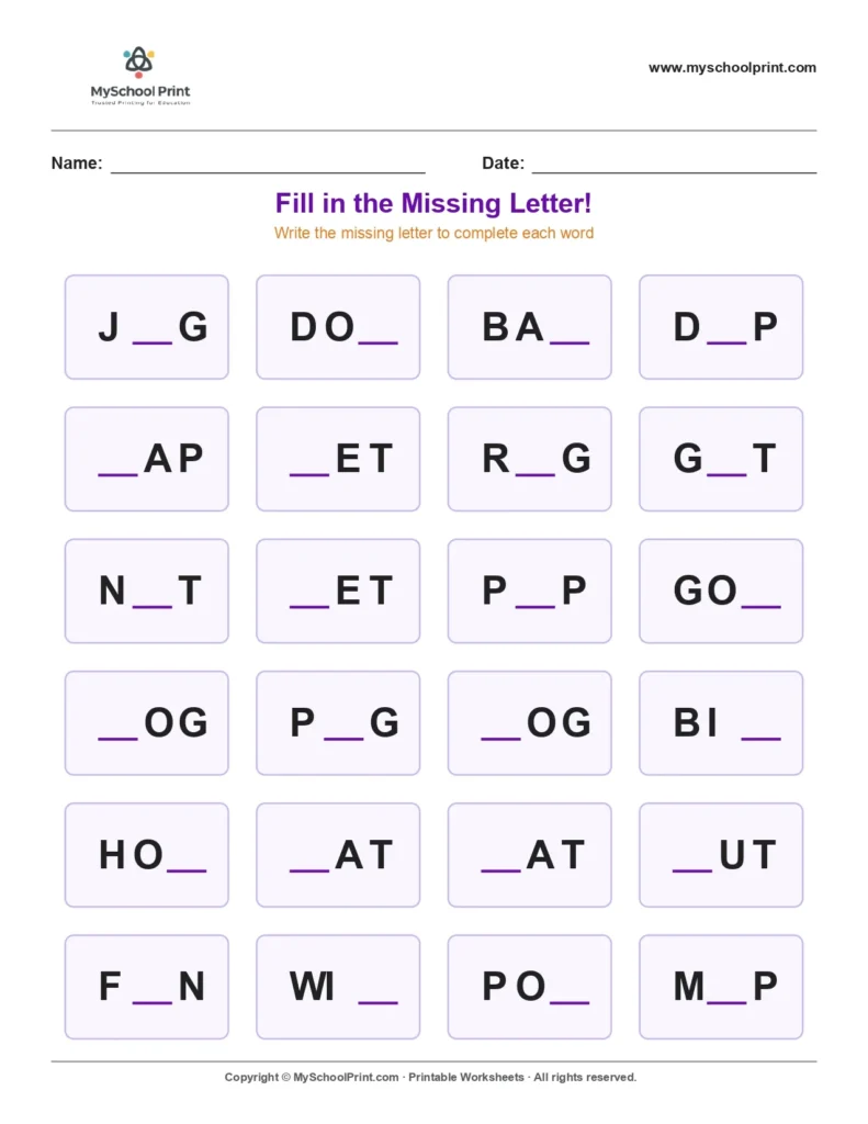 Missing letter worksheet 29