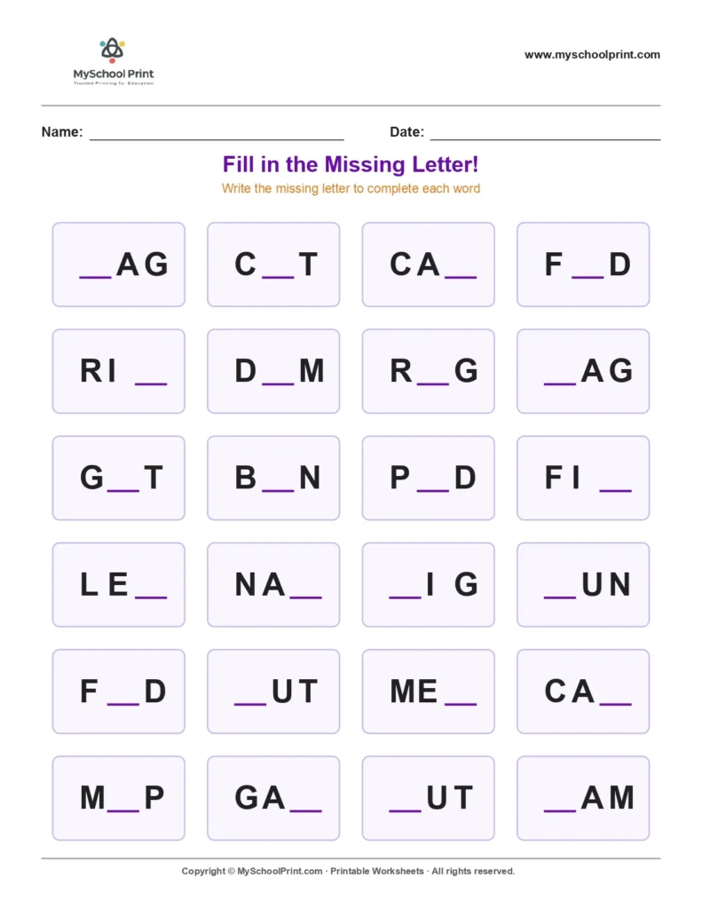 Missing letter worksheet 30