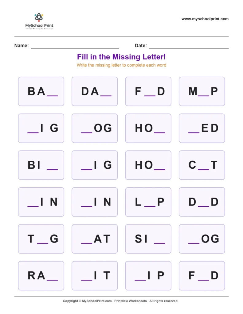 Missing letter worksheet 31