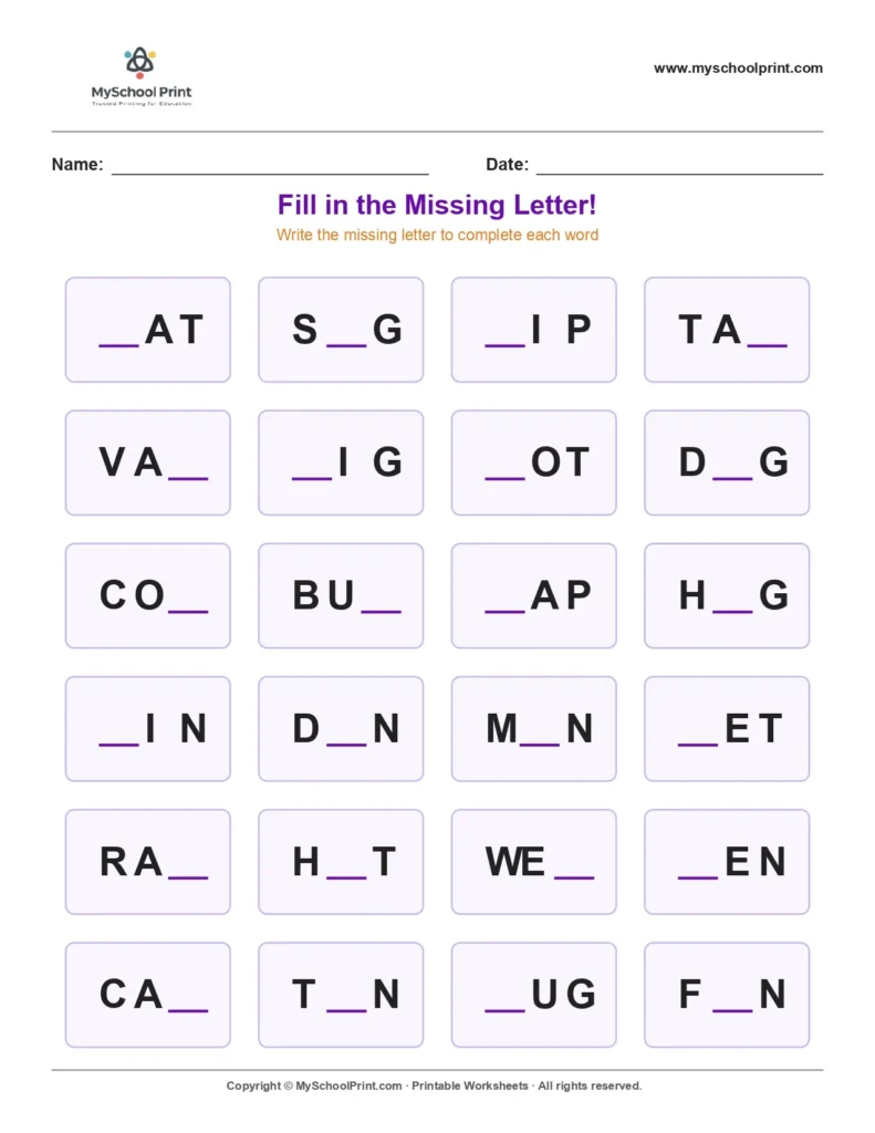 Missing letter worksheet 32