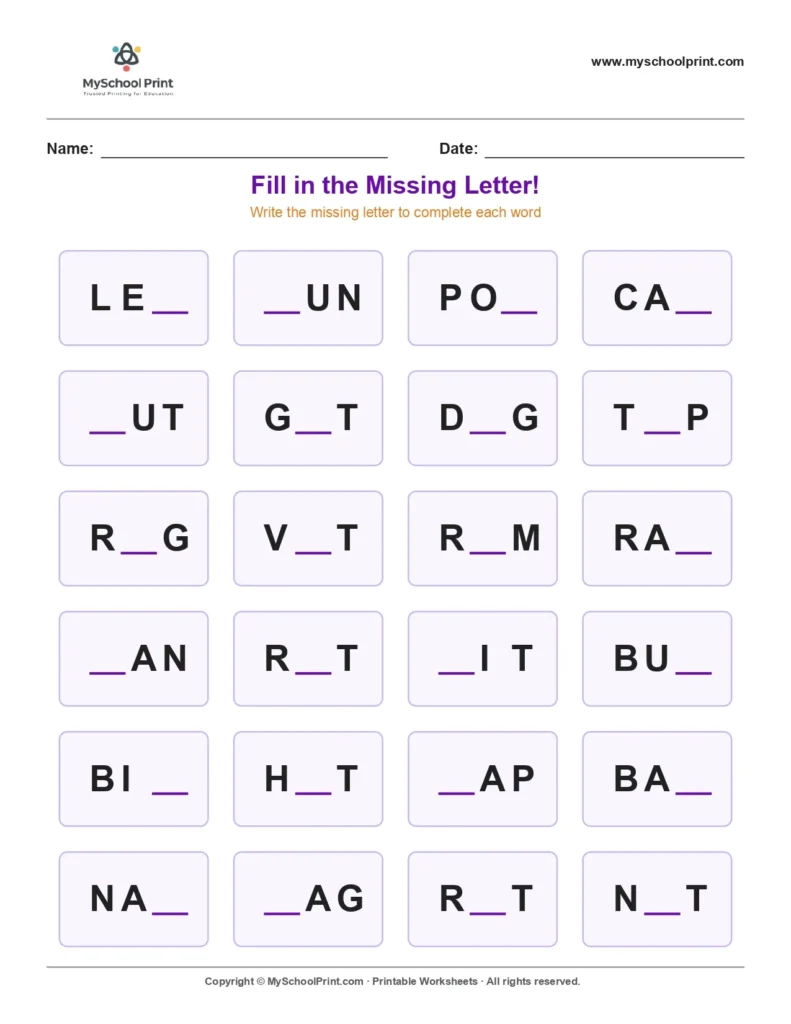 Missing letter worksheet 33