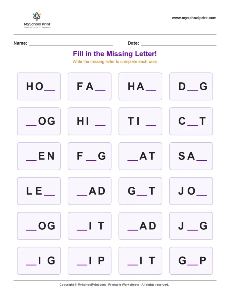 Missing letter worksheet 34