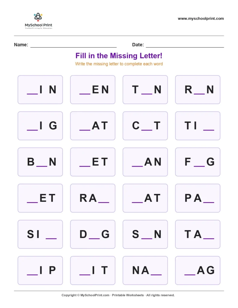 Missing letter worksheet 35