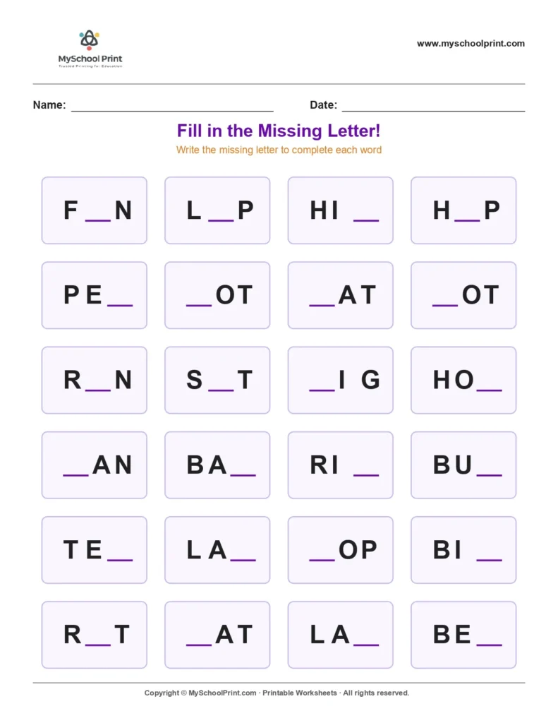 Missing letter worksheet 36