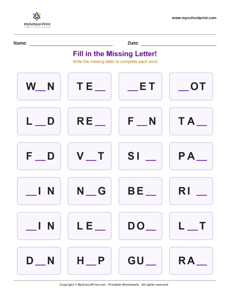 Missing letter worksheet 37