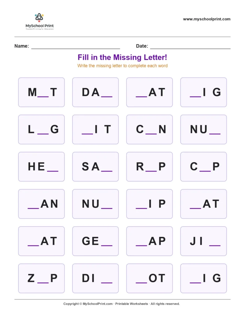 Missing letter worksheet 38