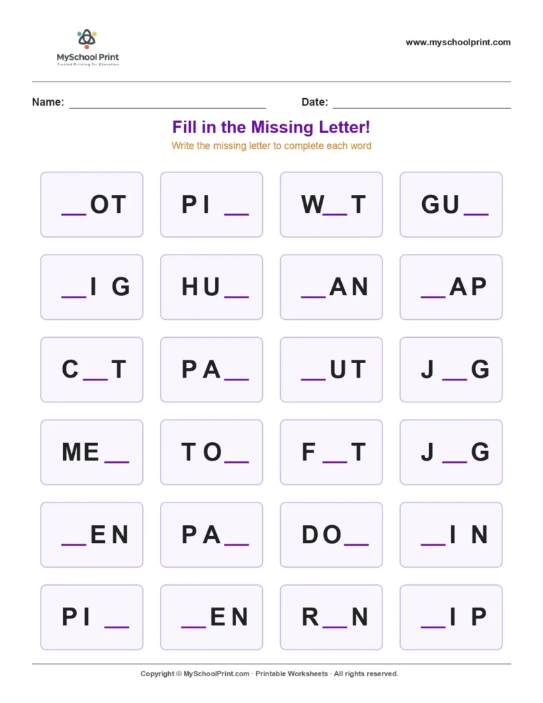 Missing letter worksheet 39