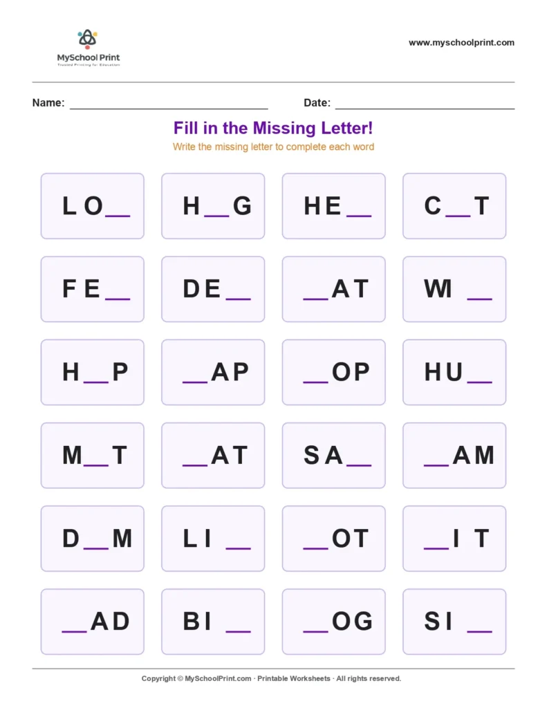 Missing letter worksheet 40