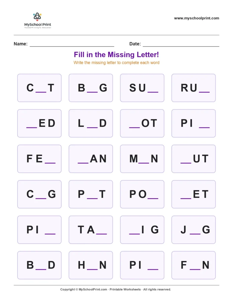 Missing letter worksheet 46