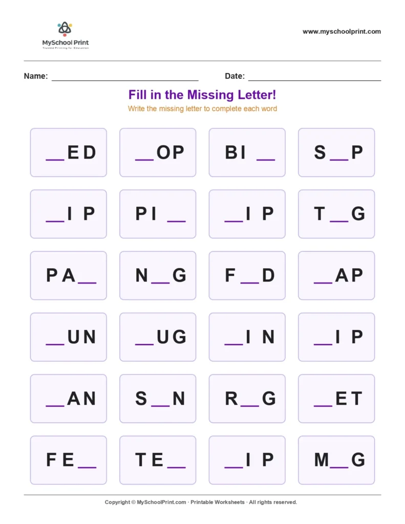Missing letter worksheet 48