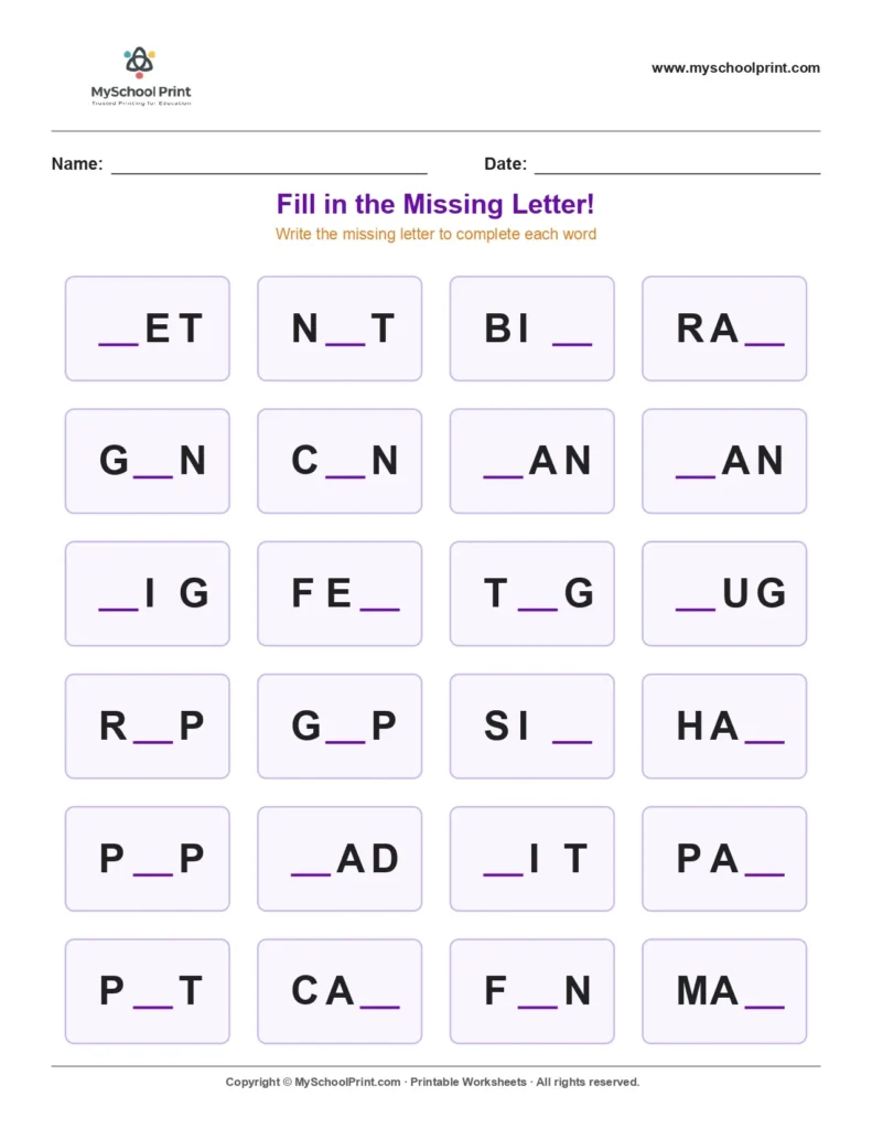 Missing letter worksheet 49