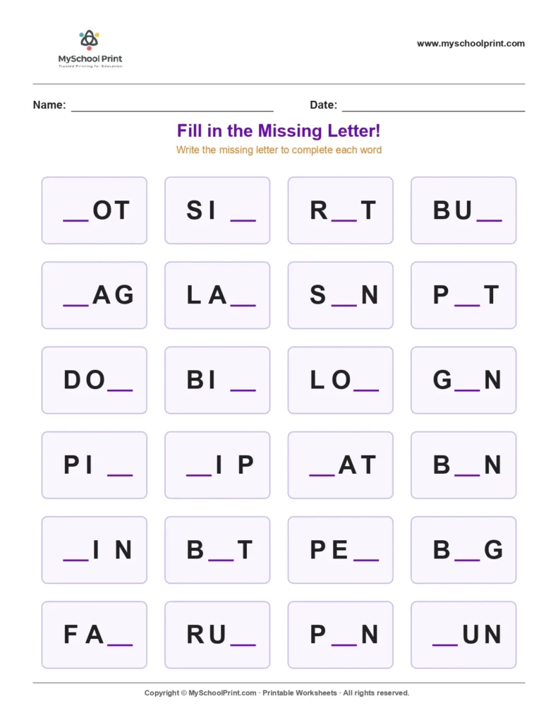 Missing letter worksheet 59