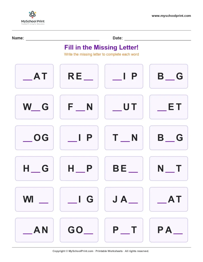 Missing letter worksheet 61