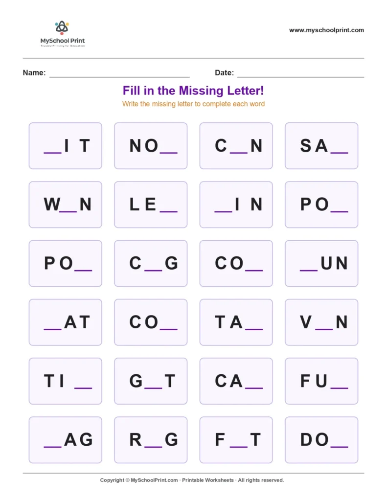 Missing letter worksheet 63