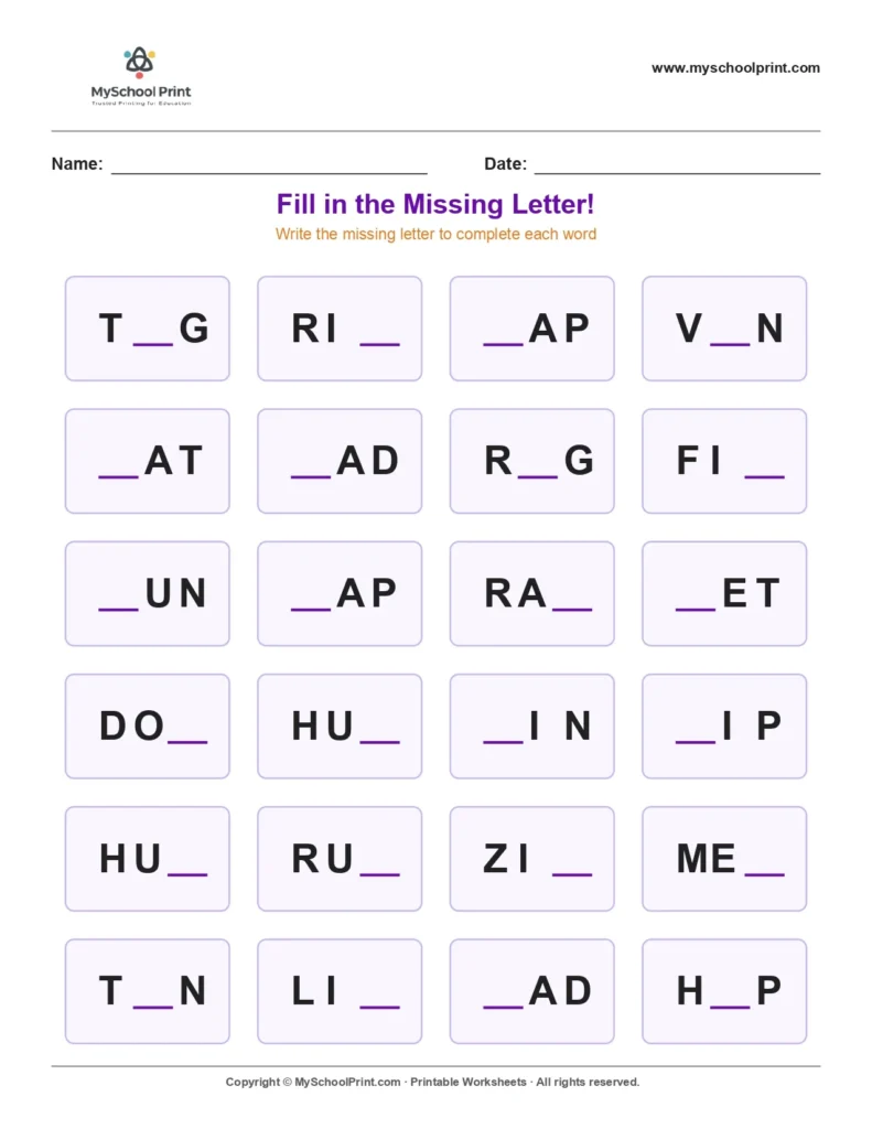 Missing letter worksheet 64