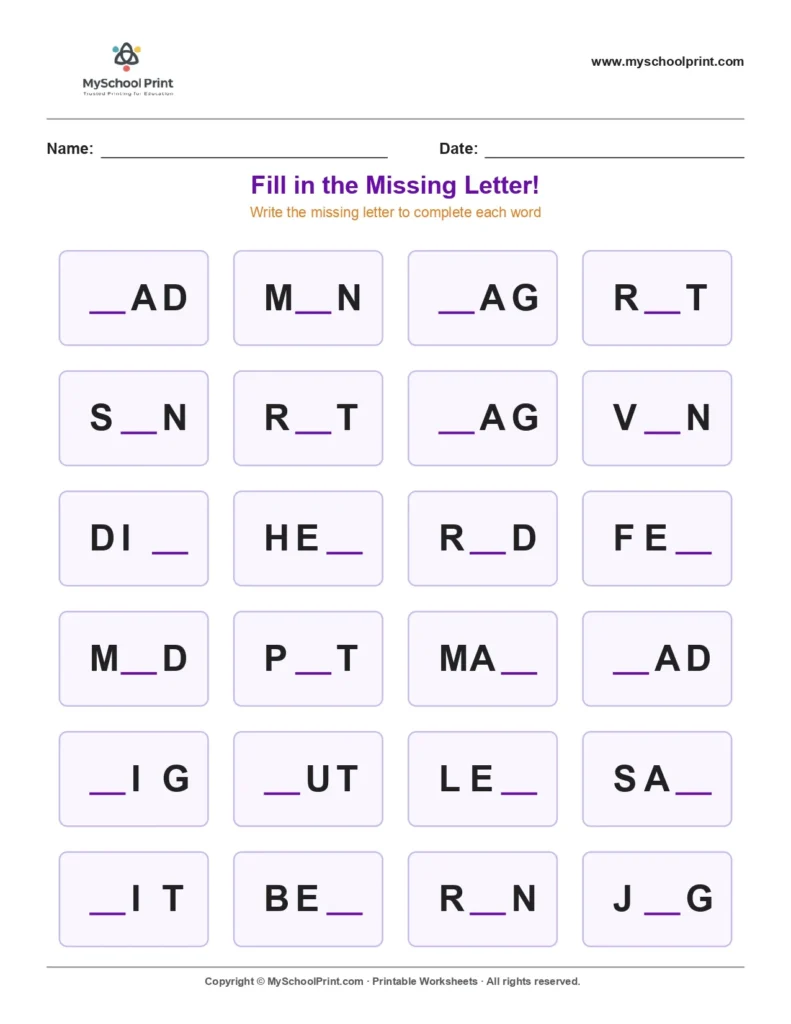 Missing letter worksheet 65