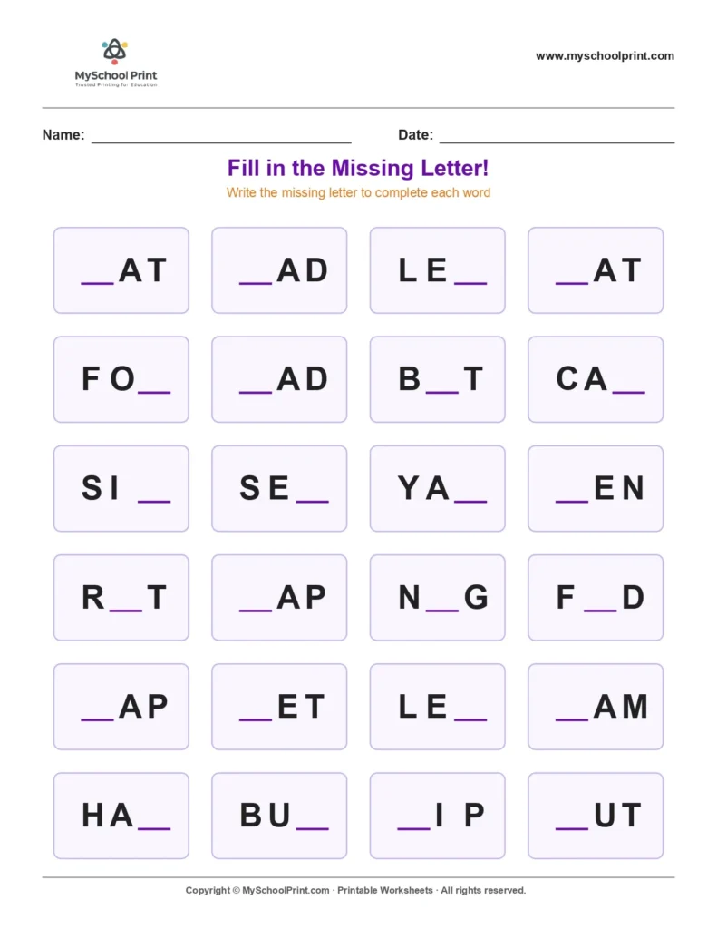 Missing letter worksheet 68