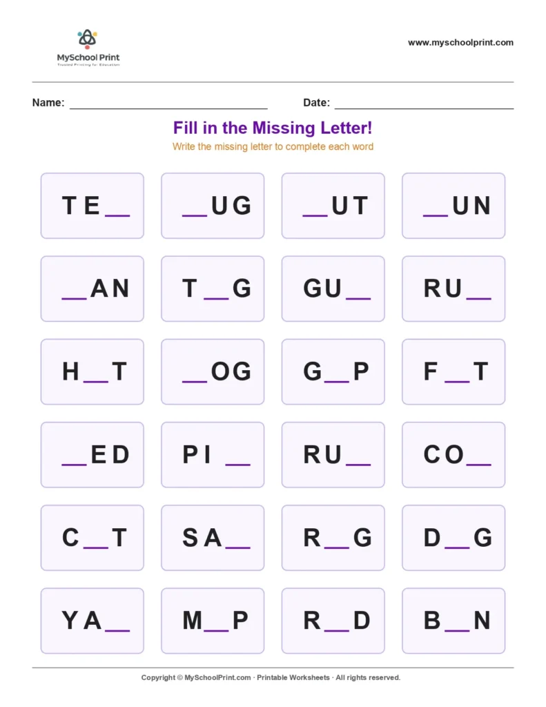 Missing letter worksheet 69