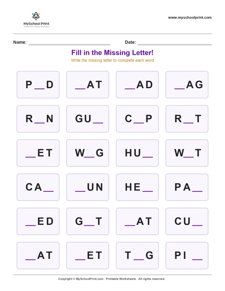 Missing letter worksheet 78