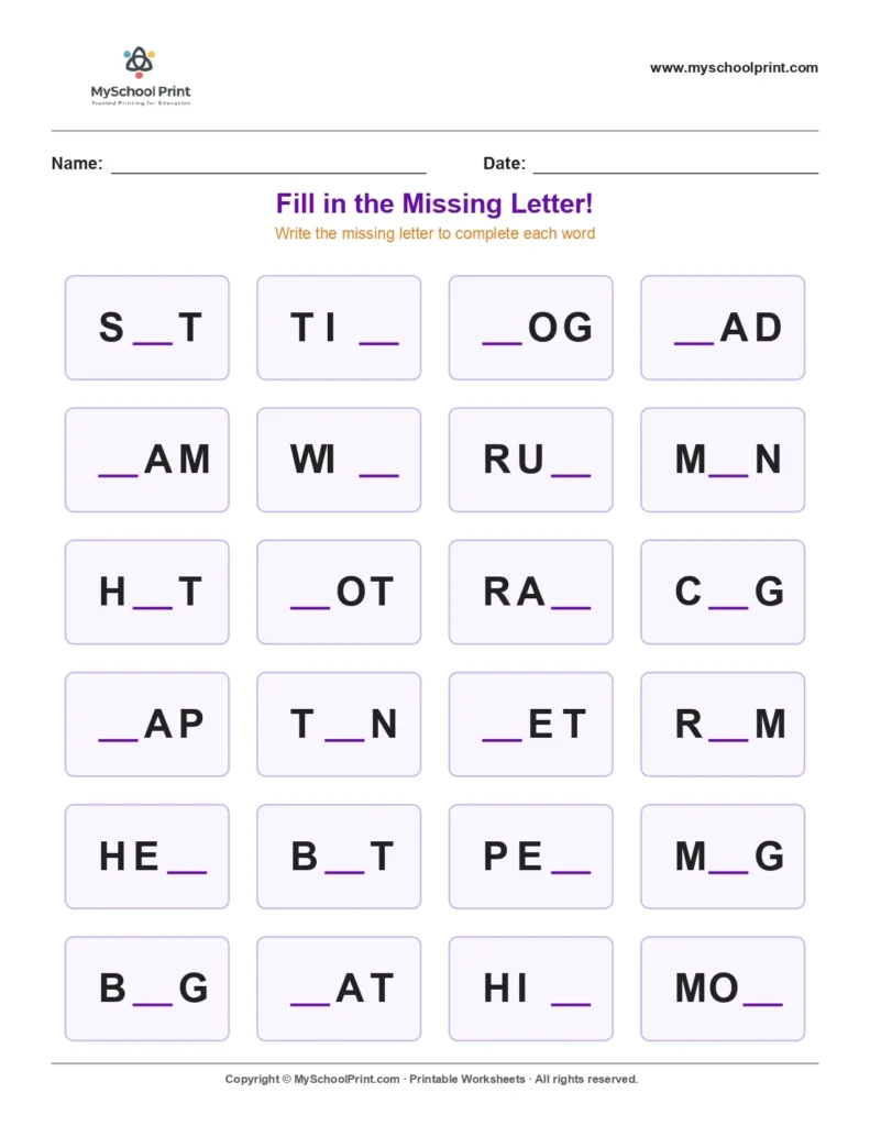 Missing letter worksheet 83