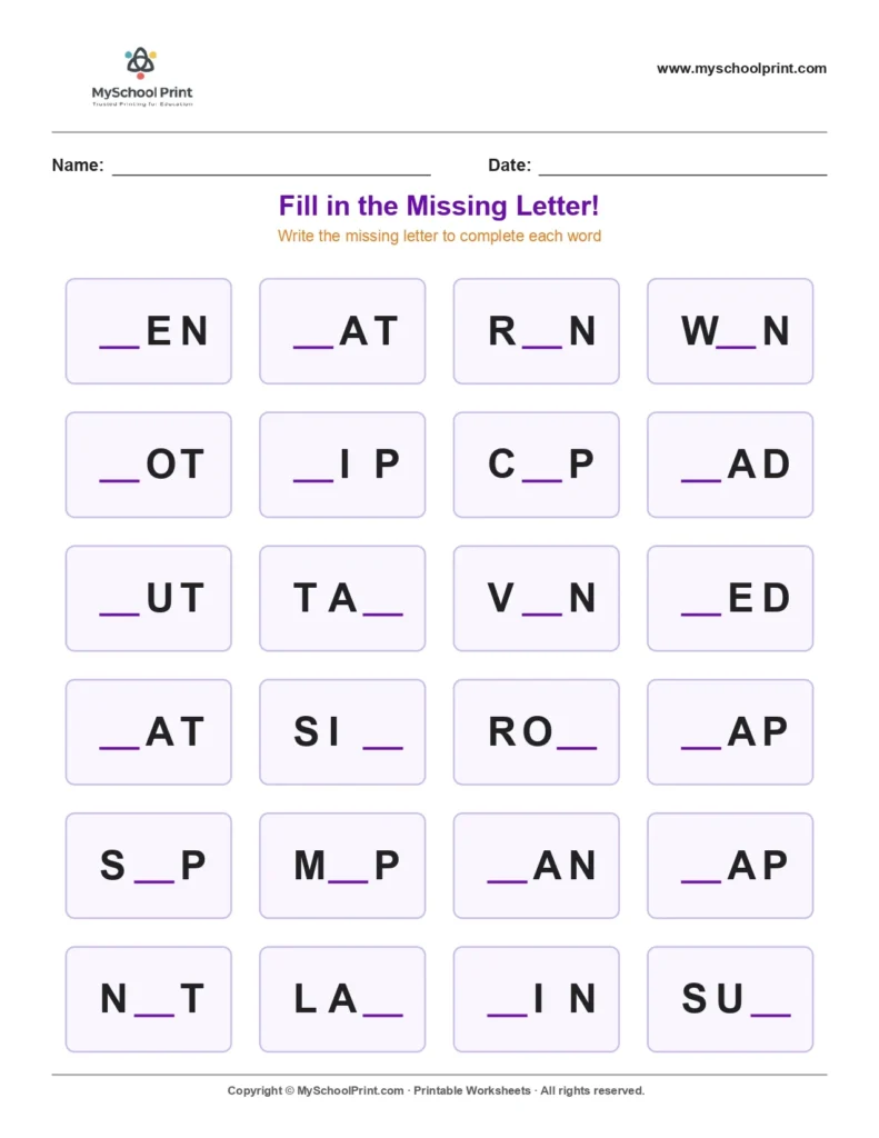 Missing letter worksheet 85