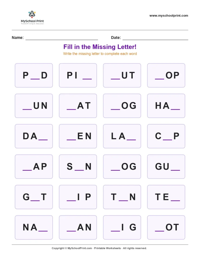 Missing letter worksheet 86