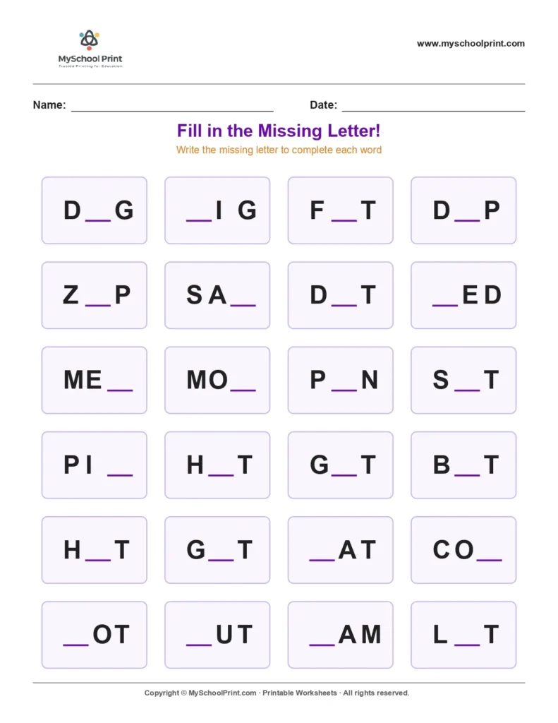 Missing letter worksheet 87