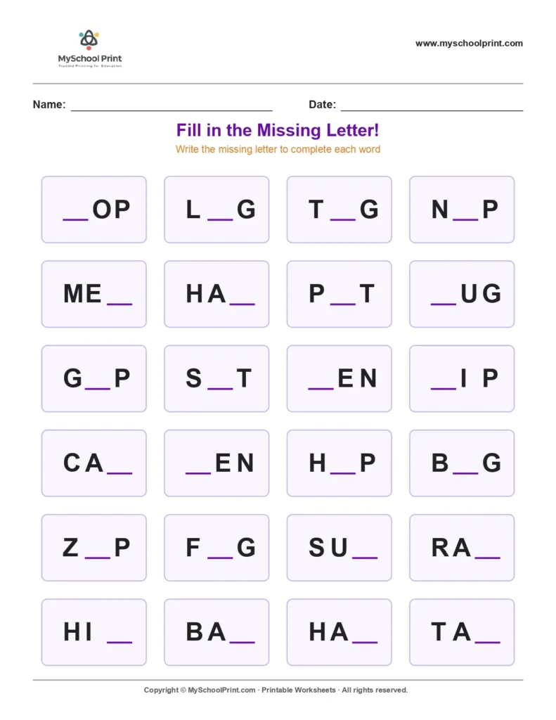 Missing letter worksheet 89