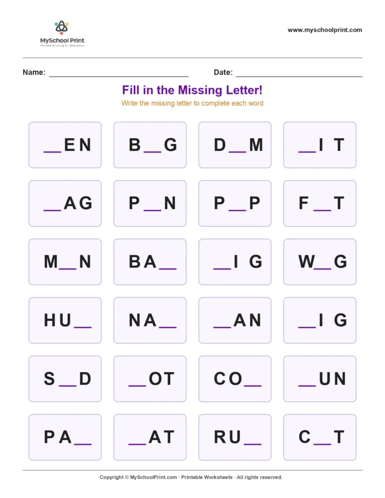Missing letter worksheet 91