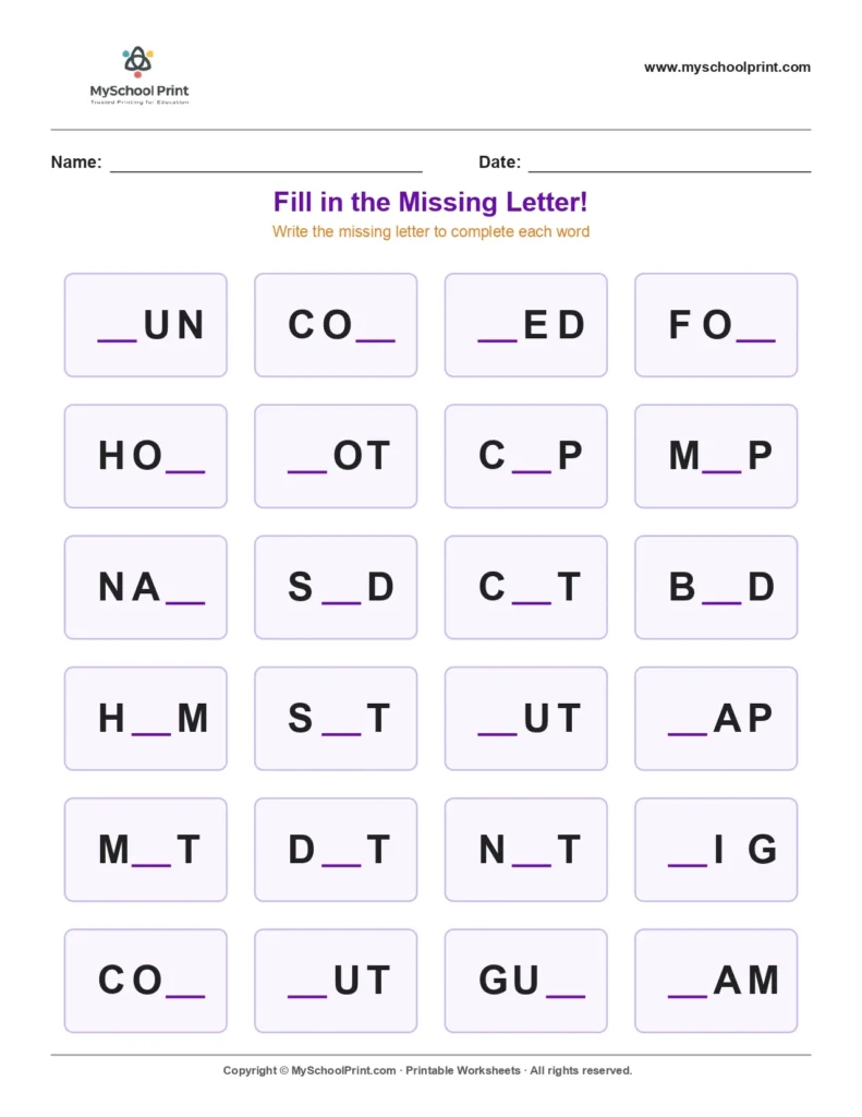 Missing letter worksheet 93