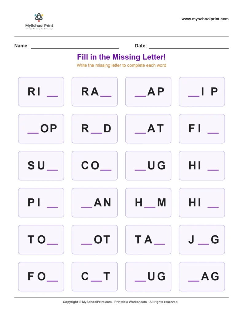 Missing letter worksheet 95