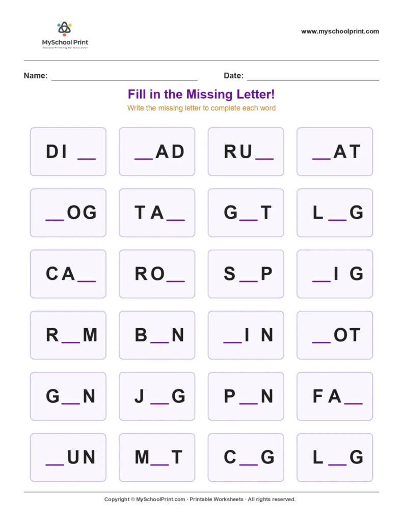 Missing letter worksheet 96