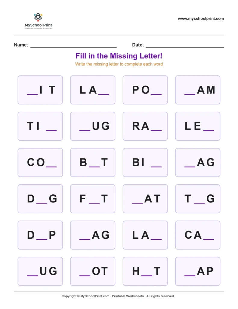 Missing letter worksheet 97
