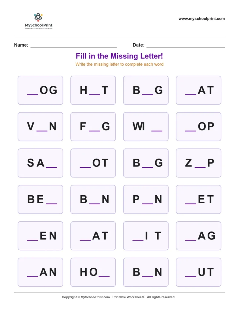 Missing letter worksheet 98