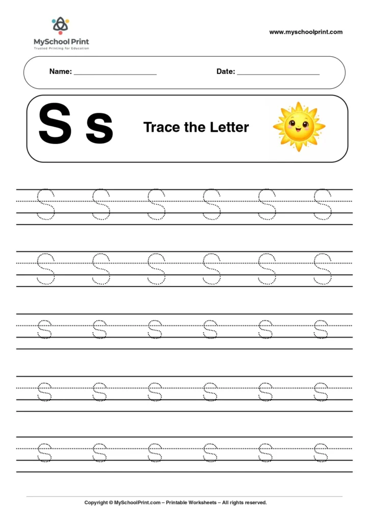 A capital and small letter S tracing worksheet