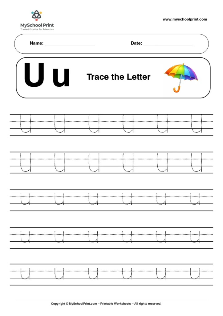 capital and small letter U tracing worksheet