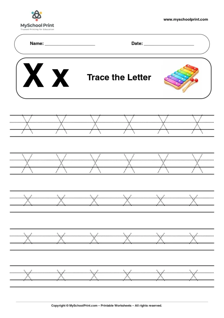 A capital and small letter X tracing worksheet