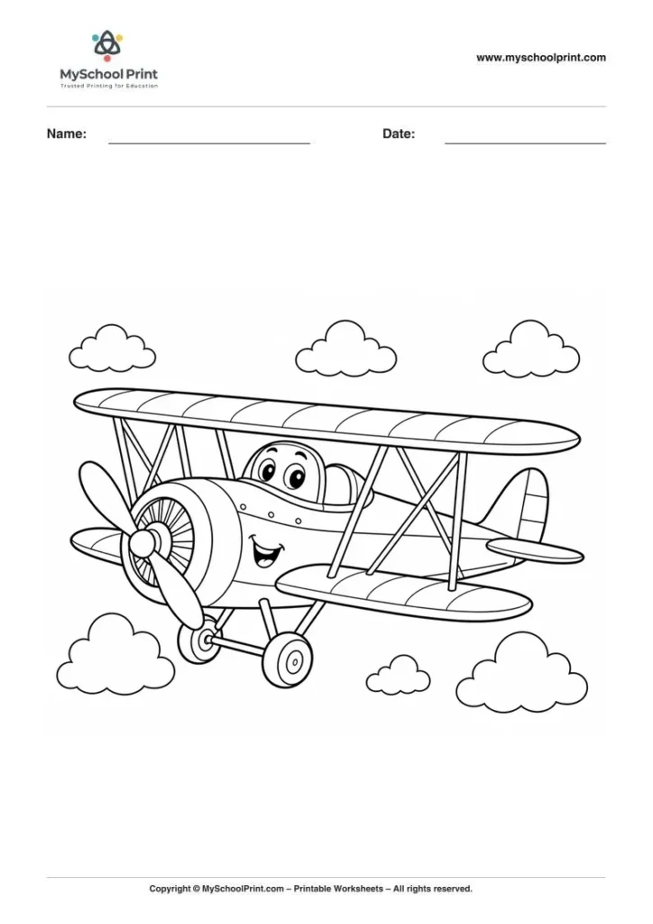 Printable biplane coloring activity for kids